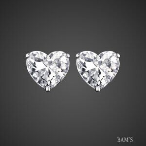 Sparkly Heart Stud Earrings | Petite Crystal Silver Tone | Minimal | NEW‎